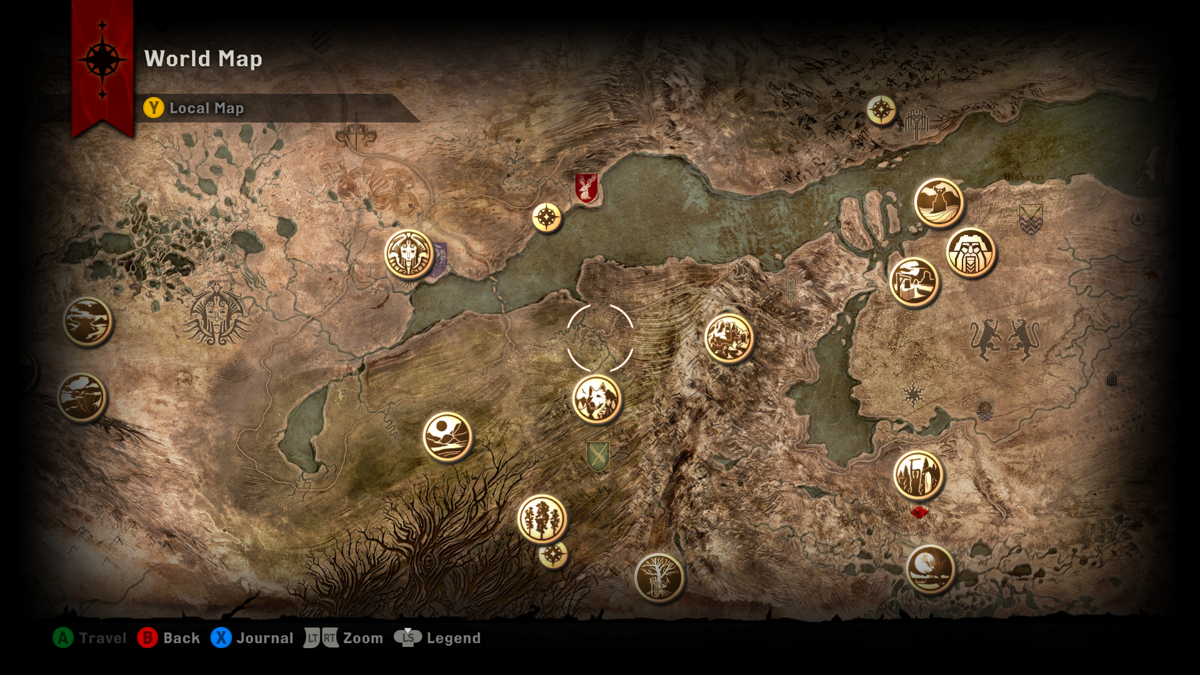 Dragon Age: Inquisition (Xbox One) screenshot: But Skyhold is not the only location in the game, as can be seen on the world map.
