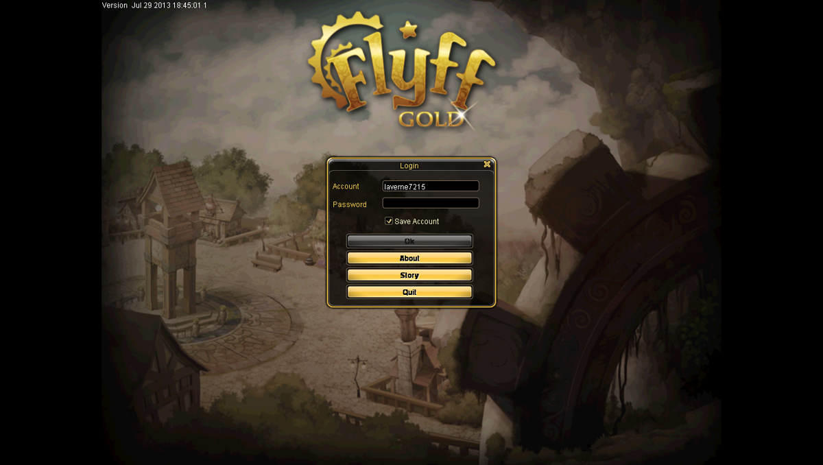 Flyff: Fly For Fun (Windows) screenshot: Title Screen and Log-in Screen.