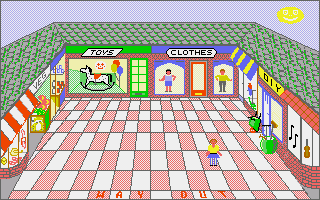 Let's Spell at the Shops (Amiga) screenshot: In the mall