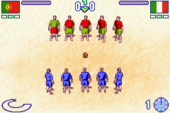 Ultimate Beach Soccer (Game Boy Advance) screenshot: Portugal vs Italy. 1st Period.