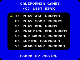 California Games (ZX Spectrum) screenshot: The main menu