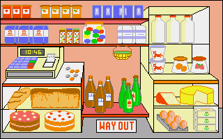 Let's Spell at the Shops (Amiga) screenshot: Groceries