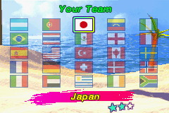 Ultimate Beach Soccer (Game Boy Advance) screenshot: Team selection.