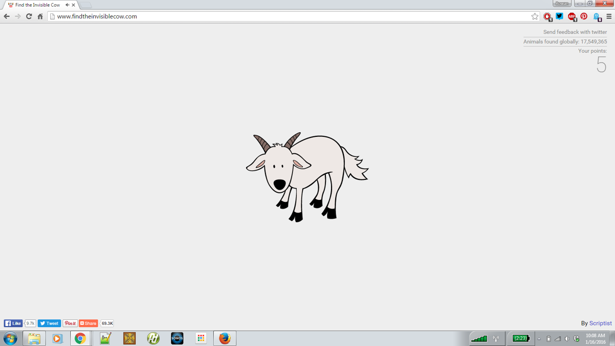 Find the Invisible Cow (Browser) screenshot: After you win 5 rounds, you also have the option of finding an invisible goat.
