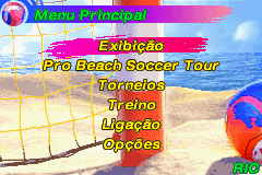 Ultimate Beach Soccer (Game Boy Advance) screenshot: Main Menu (Portuguese).