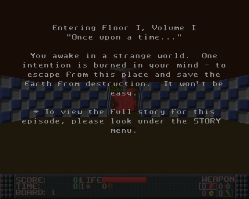 Ken's Labyrinth (Windows) screenshot: Entering the first chapter, first floor with a story