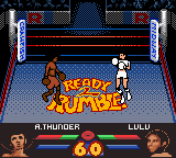 Ready 2 Rumble Boxing (Game Boy Color) screenshot: Afro Thunder and Lulu Valentine at their start positions.