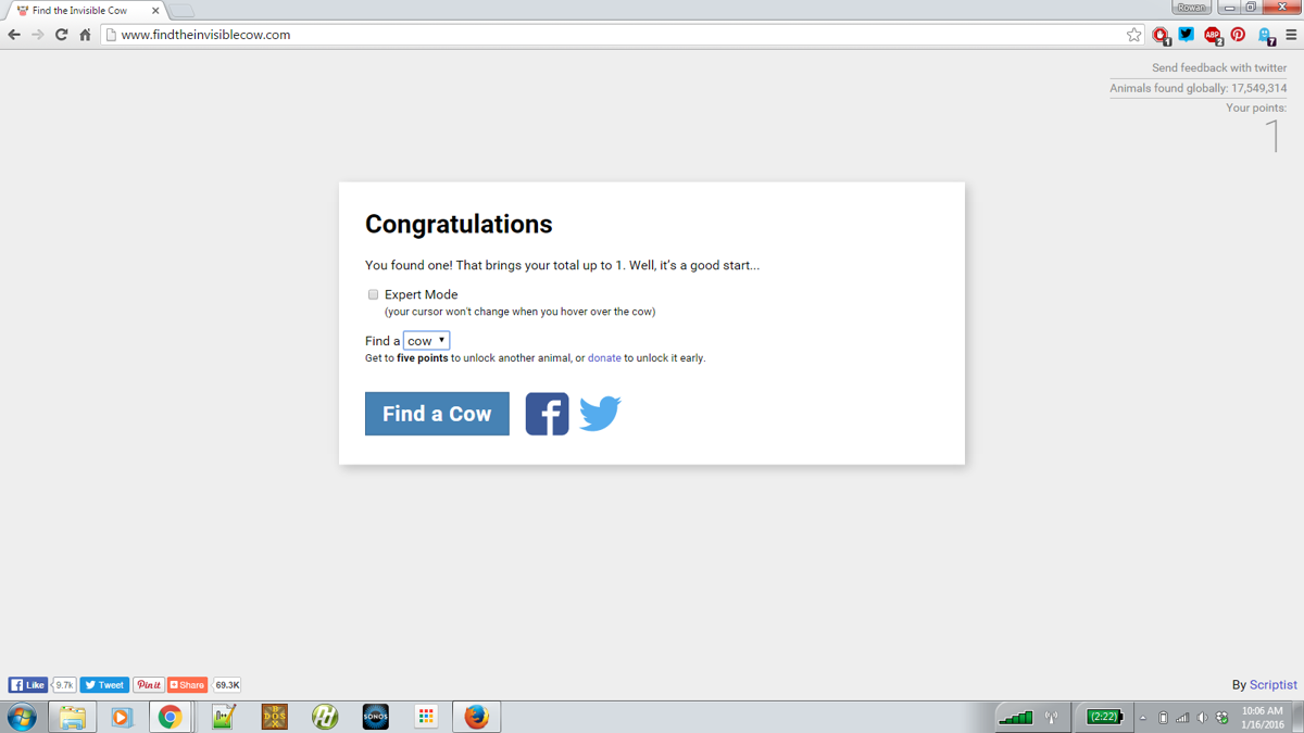 Find the Invisible Cow (Browser) screenshot: I found a cow.