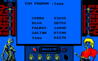 Cobra (Amstrad CPC) screenshot: High scores