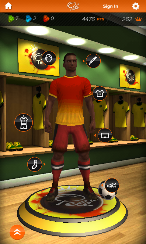 Pelé: King of Football (Android) screenshot: In the locker room we can buy new gear