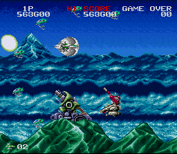 Darius Twin (SNES) screenshot: Some missile launchers at the bottom of the screen...