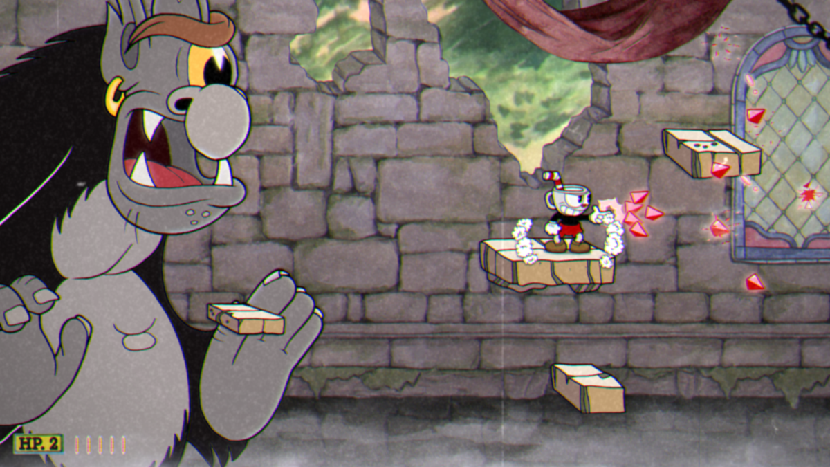 Cuphead (Windows) screenshot: Running away from a troll, listening to upbeat jazzy soundtrack