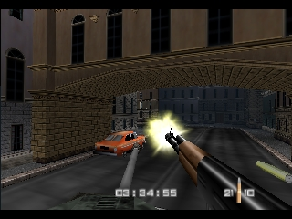 GoldenEye 007 (Nintendo 64) screenshot: Wee!.. Ma, look at me, I'm riding a tank!..