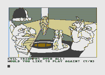 Hi-Res Adventure #6: The Dark Crystal (Atari 8-bit) screenshot: Oops, a wrong turn; looks like evil won and I lost...
