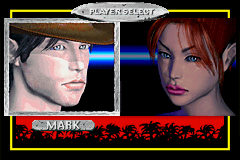 Jurassic Park III: The DNA Factor (Game Boy Advance) screenshot: Choose your character... Mark, the photographer, or Lori, the pilot
