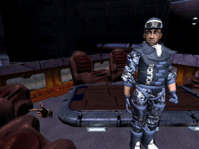 Zero Zone (Windows) screenshot: There's a cop waiting for us in the waiting zone of the reception.