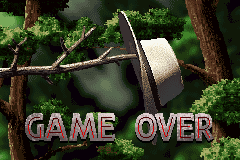 Jurassic Park III: The DNA Factor (Game Boy Advance) screenshot: Here is another Game Over screen... this one reminds me of Indiana Jones