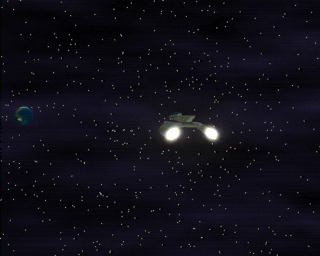 Code name Hell Squad (Amiga) screenshot: A spaceship travels toward Earth