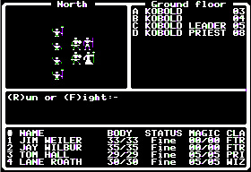 Dark Designs I: Grelminar's Staff (Apple II) screenshot: Battle mode