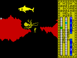 Scuba Dive (ZX Spectrum) screenshot: I don't know why this is happening to me, but <i>Jules Verne</i> is always coming to my mind.