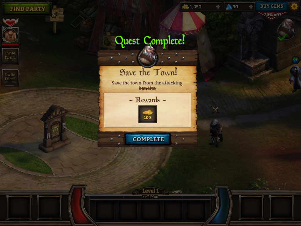 KingsRoad (iPad) screenshot: Quest complete!