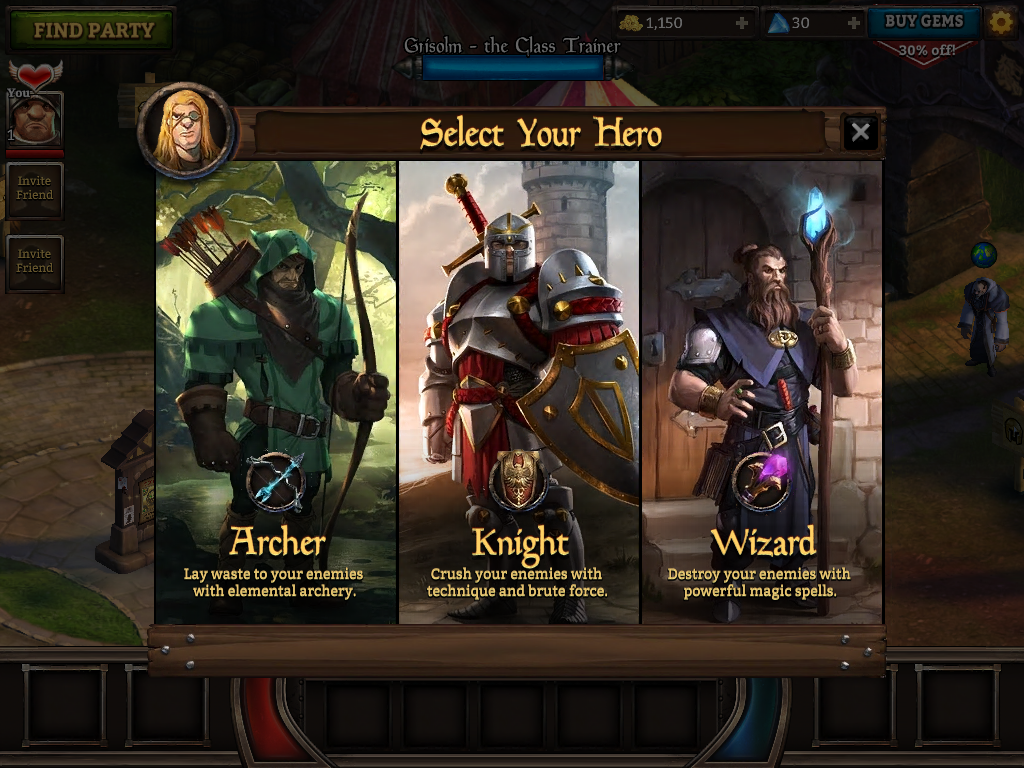 KingsRoad (iPad) screenshot: Choose your class