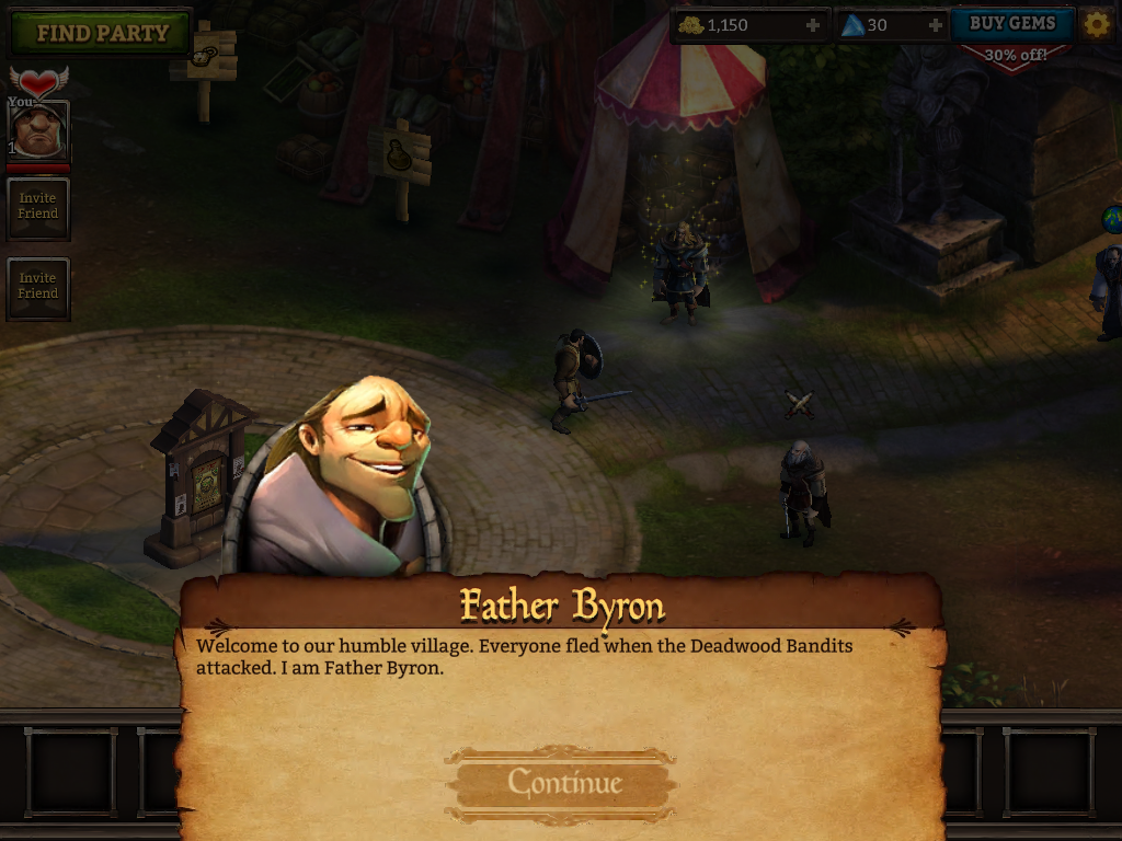 KingsRoad (iPad) screenshot: Talking to Father Byron