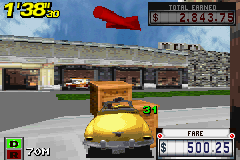 Crazy Taxi: Catch a Ride (Game Boy Advance) screenshot: Some obstacles scattered by the city (like some boxes) will "difficult" your task.