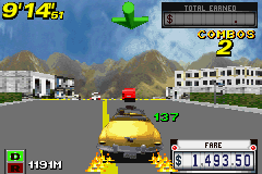 Crazy Taxi: Catch a Ride (Game Boy Advance) screenshot: Want more speed in your cab? Then execute a burning maneuver named Crazy Dash!