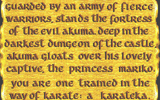 Karateka (Atari ST) screenshot: Plot information