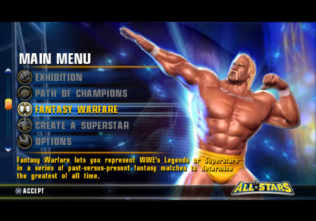 WWE All Stars (PlayStation 2) screenshot: Menu screen.