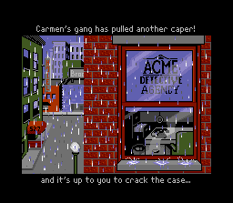 Where in the World is Carmen Sandiego? (Enhanced) (SNES) screenshot: Carmen's gang has struck. It's up to you to stop them.