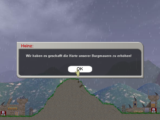 Ballerburg (Windows) screenshot: Researchers have improved the wall strenght.