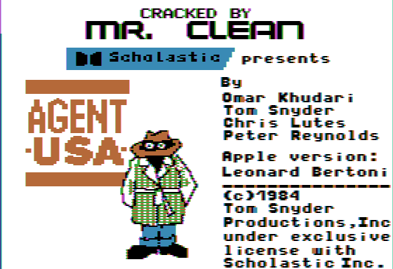 Agent USA (Apple II) screenshot: Title screen (a cracked version)