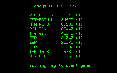 Asteroids (Nascom) screenshot: High scores