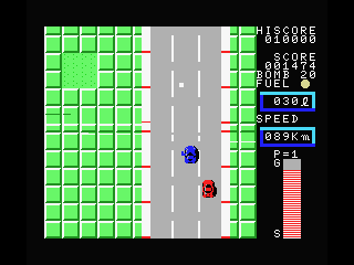 Car Fighter (MSX) screenshot: Use your gun to blow op enemie cars