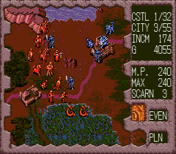 Dark Wizard (SEGA CD) screenshot: Closing in on the enemy - the game also features a day and night cycle.