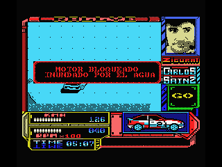 Carlos Sainz (MSX) screenshot: Blown up engine!