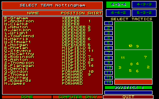Kick Off 2: Return To Europe (Atari ST) screenshot: Tactics screen