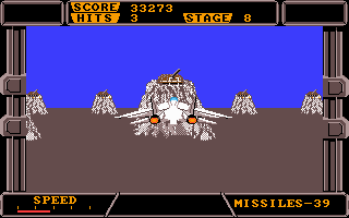 After Burner II (DOS) screenshot: Stage 8 - Shoot and avoid the gun turrets
