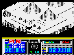 Leviathan (ZX Spectrum) screenshot: Second part of the second level - Cityscape.
