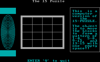 The 15 Puzzle (DOS) screenshot: Starting screen