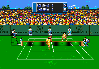 Davis Cup Tennis (Genesis) screenshot: Going into the net on grass