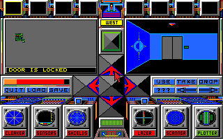 Slaygon (Amiga) screenshot: Door is locked - need to find a key card