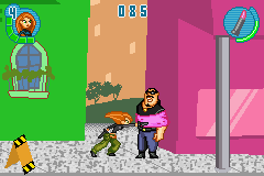 Kim Possible 2: Drakken's Demise (Game Boy Advance) screenshot: After be arrested by Kim's lipstick glue, this tough bad-boy became an easy prey for her attacks!