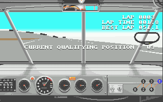 Days of Thunder (Atari ST) screenshot: You can do as many laps as you like - press Q to take your current fastest