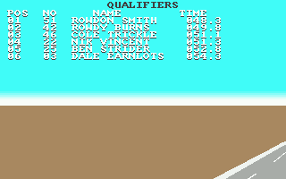 Days of Thunder (Atari ST) screenshot: 'Dale Earnlots'. Who could that be a joke on?