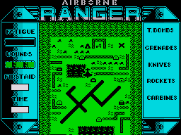 Airborne Ranger (ZX Spectrum) screenshot: Fly over and drop supplies before parachuting