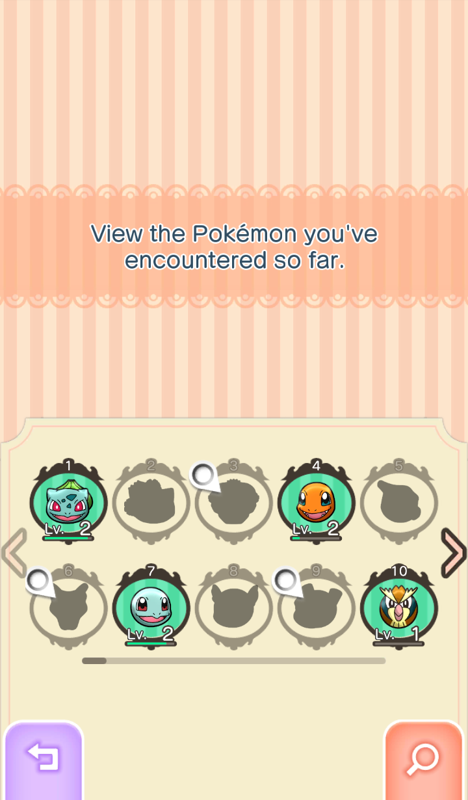 Pokémon Shuffle (Android) screenshot: Viewing a Pokédex, of sorts.