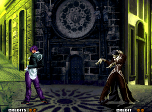 The King of Fighters 2003 (Neo Geo) screenshot: Iori VS. Duo Lon Pre-Battle Intro